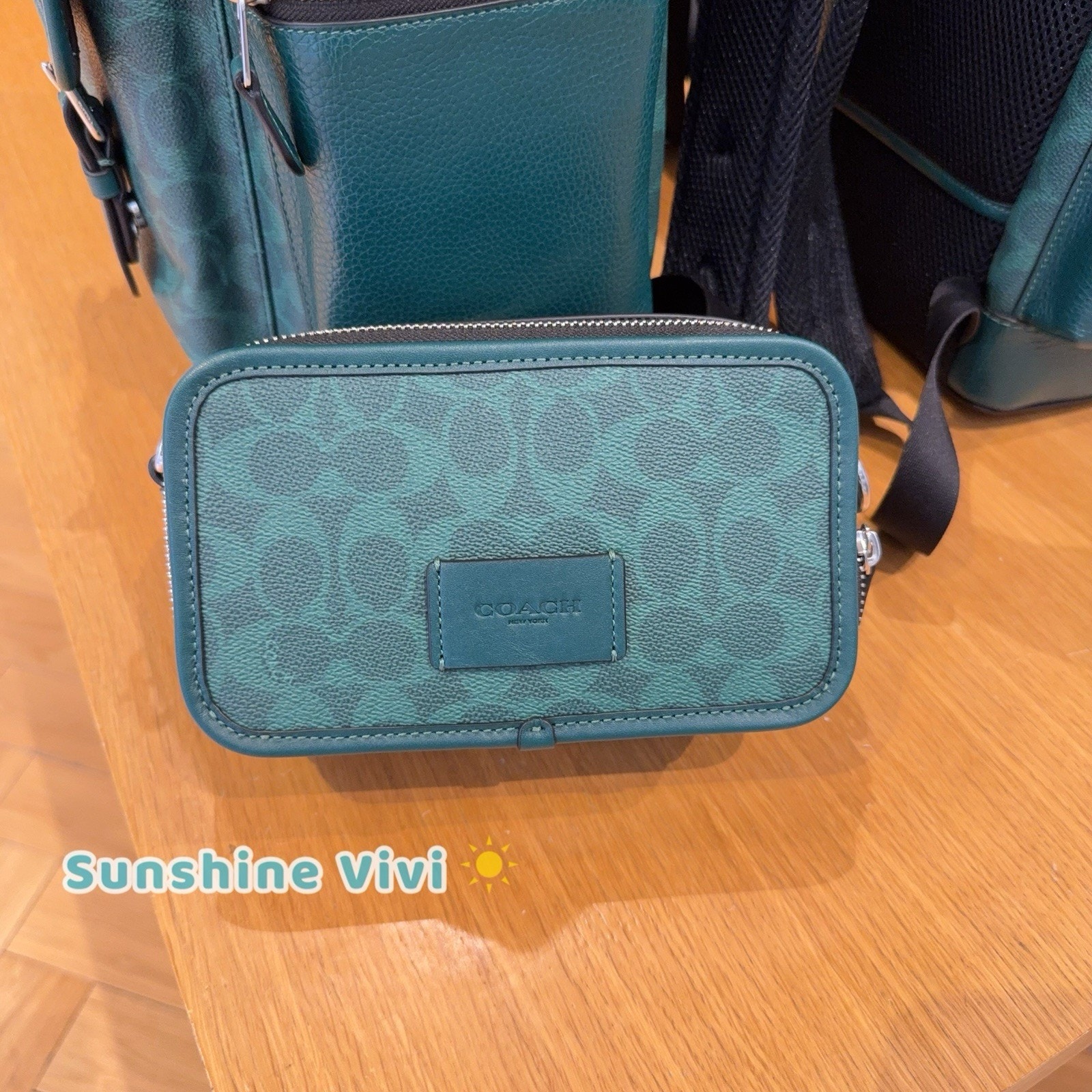 Nwt Coach Men’s Wyatt Crossbody Bag In Signature Canvas Cw365 Silver/Sea Green